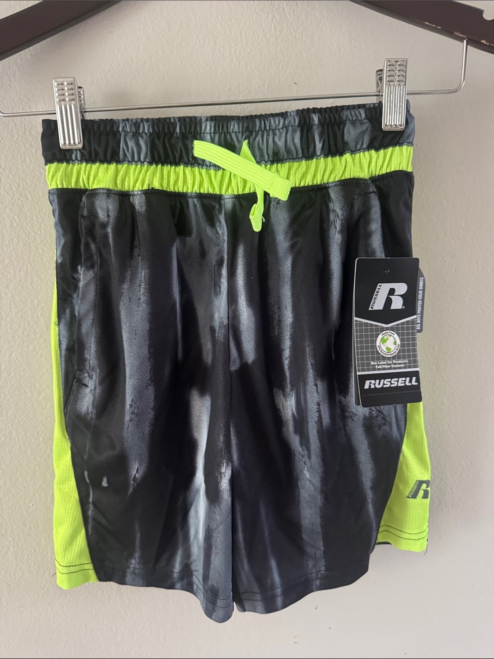 Russell Athletic Black with Neon Green Trim Men's Athletic Shorts
